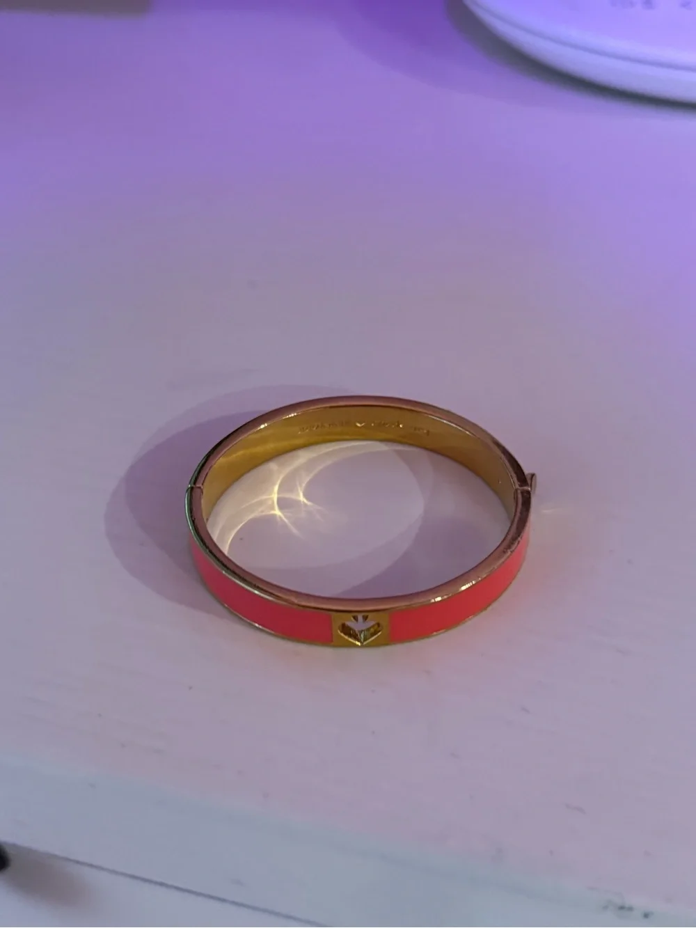 Kate Spade Gold-Tone Coral Pink Enamel Heart Cutout Bangle - Picture 4 of 4